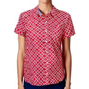 Nautica Jeans Co Red‎ White Women's Printed Cotton SS Button Up Shirt Sz S NWT